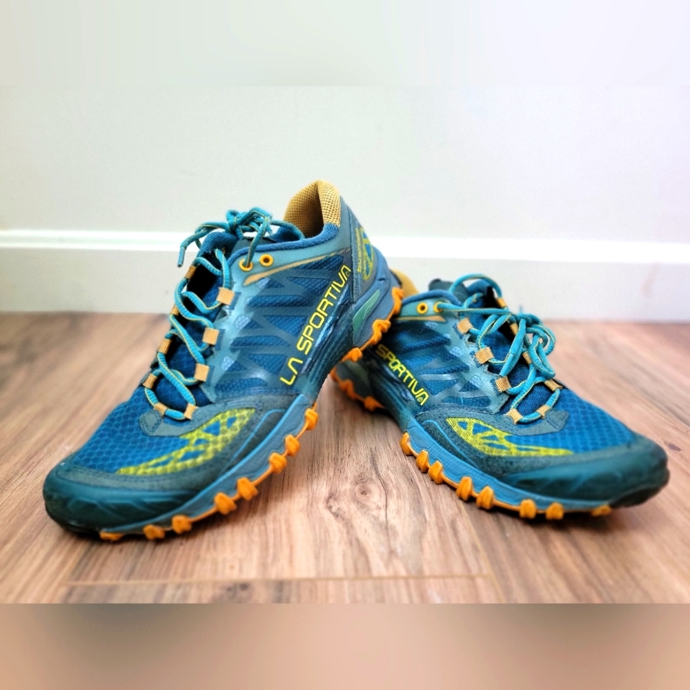 LA SPORTIVA Bushido Blue Yellow Low Trail Running Hiking Shoes- Womens 7.5